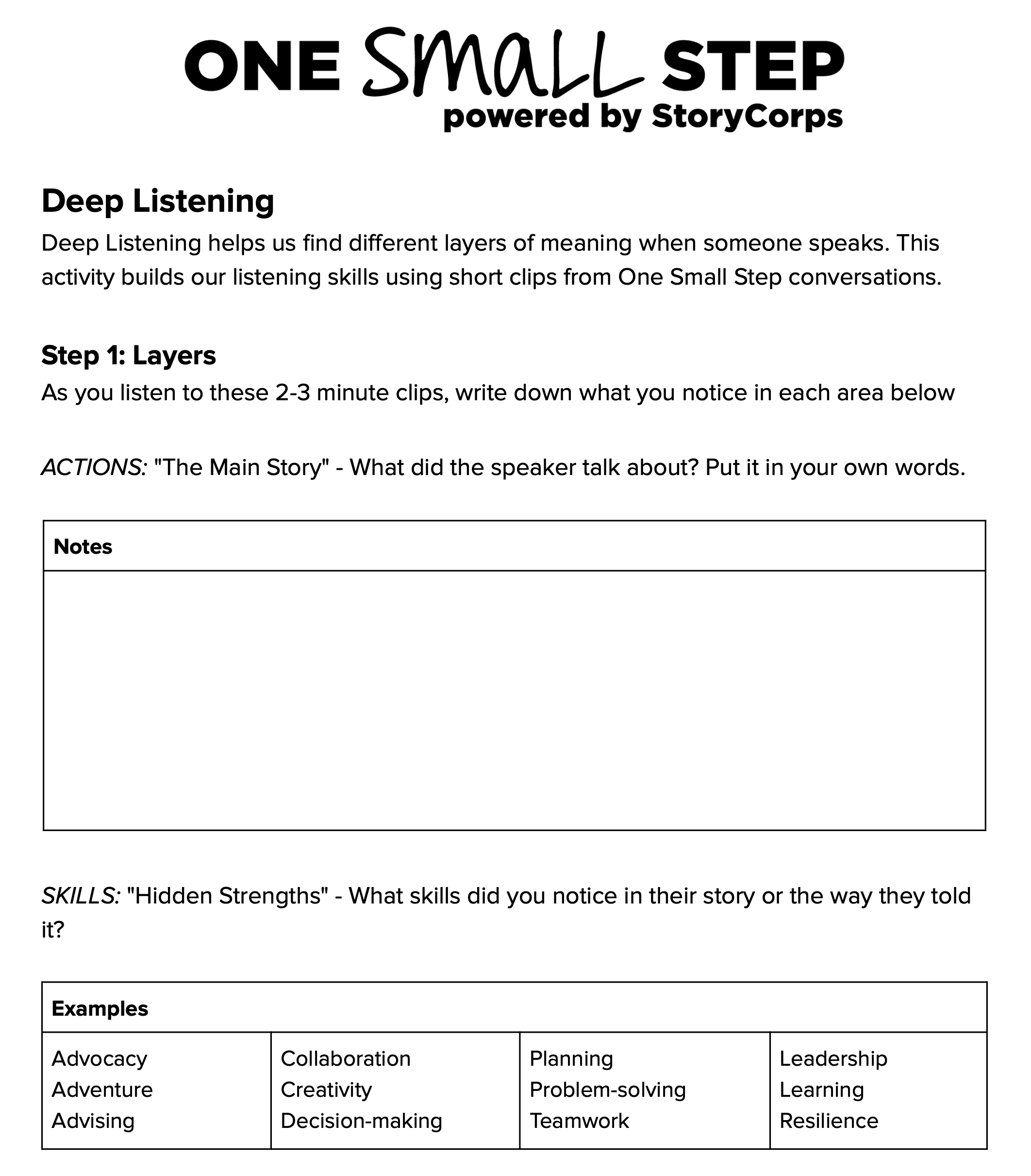 Handout for the Active Listening Skills Activity